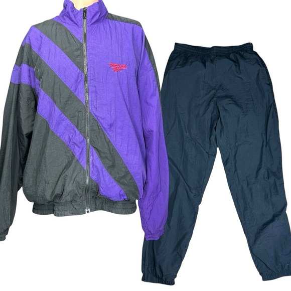 Y2K Reebok Tracksuit L 90's Retro Parachute Windbreaker Joggers - Picture 1 of 15